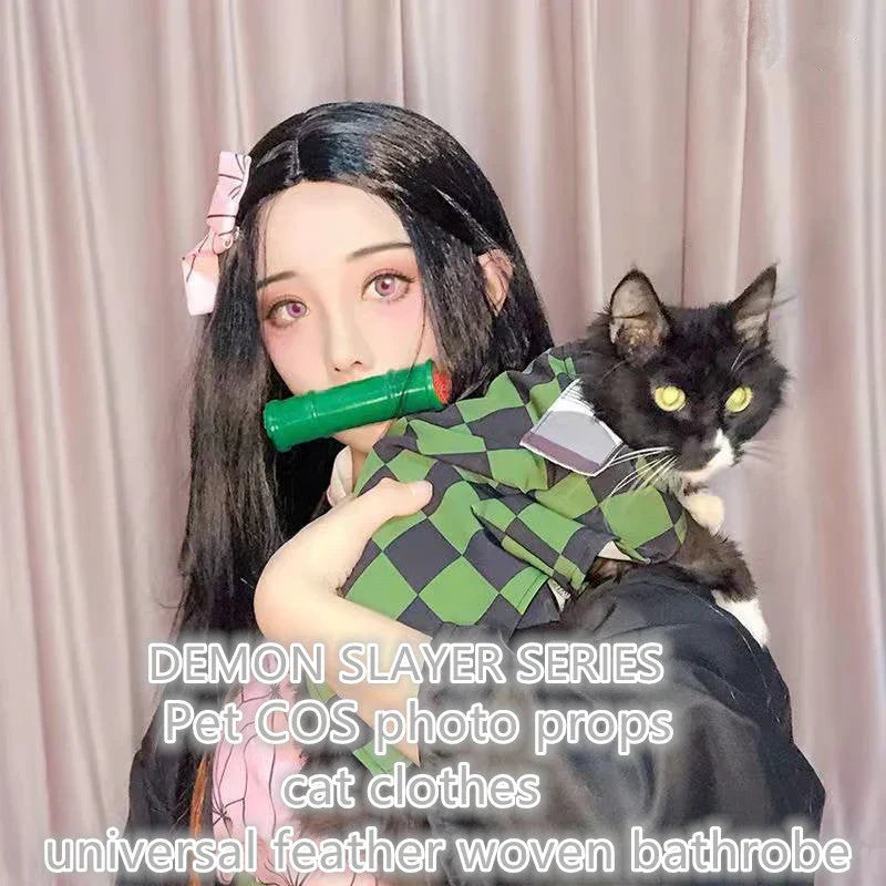 Demon Slayer Anime Pet Costume, Kimetsu no Yaiba Dog Cat Cosplay Outfit, Tanjiro Rengoku Shinobu Nezuko Pet Kimono Clothes, Halloween Cosplay Dress Up for Small Medium Pets, Anime Pet Photo Prop