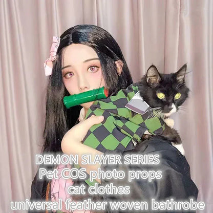Demon Slayer Anime Pet Costume, Kimetsu no Yaiba Dog Cat Cosplay Outfit, Tanjiro Rengoku Shinobu Nezuko Pet Kimono Clothes, Halloween Cosplay Dress Up for Small Medium Pets, Anime Pet Photo Prop