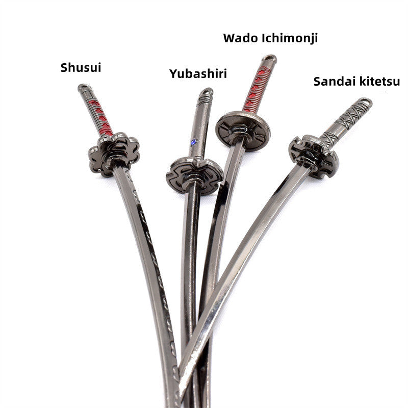 One Piece Zoro Mini Katana Collection Set 10Pcs, Metal Mini Sword Replica with Straw Hat Pirates Jolly Roger Pendant, Anime Weapon Model Keychain Gift Box, One Piece Collectible Desk Decor, Fan Merch Gift