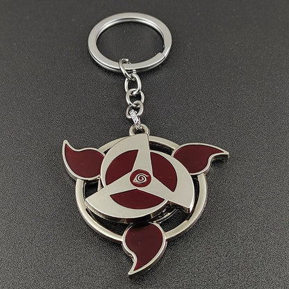 Naruto Anime Sharingan Rotatable Keychain, Uchiha Clan Rotating Sharingan Metal Key Ring, Akatsuki Red Cloud Pendant, Anime Cosplay Accessory, Collectible Key Chain Gift for Naruto Fans