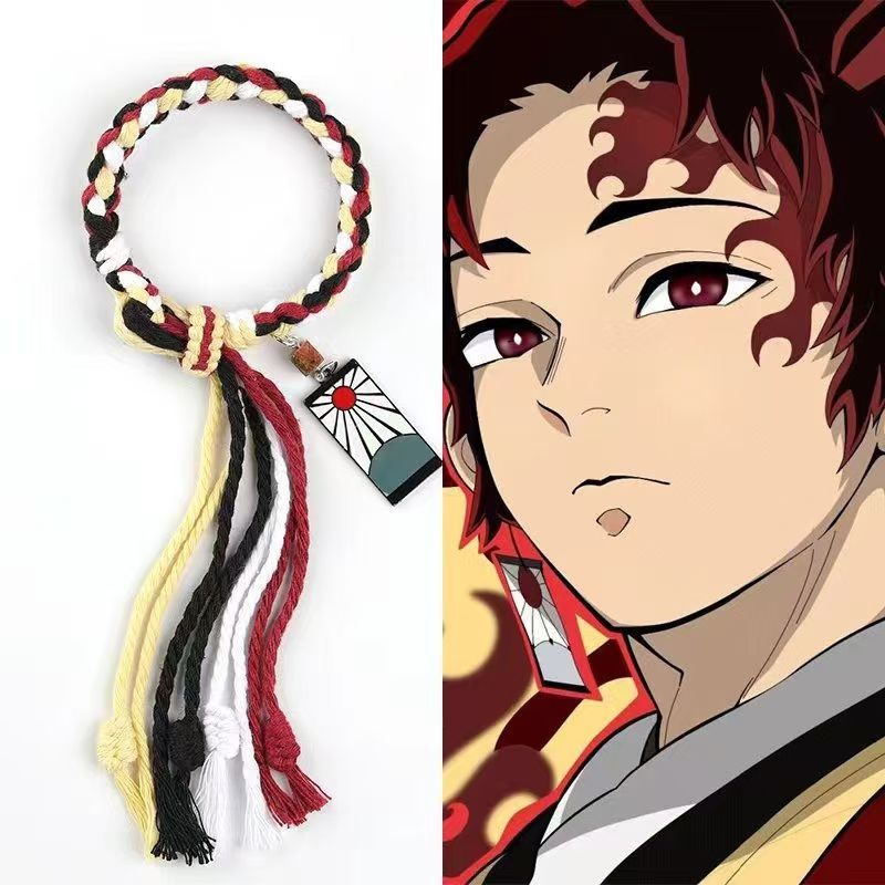 Demon Slayer Anime Braided Rope Bracelet, Kimetsu No Yaiba Character Themed Handmade Wristband, Tanjiro Nezuko Zenitsu Rengoku Cosplay Tassel Bracelets, Anime Jewelry Gift for Demon Slayer Fans