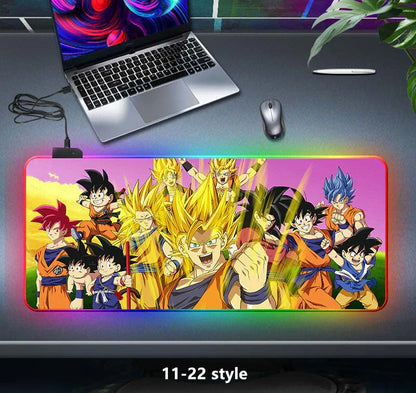 Dragon Ball Z RGB Large Mouse Pad, Anime DBZ Goku Vegeta Frieza Extended Gaming Mousepad with LED Rainbow Light, Non Slip Rubber Base Desk Mat for PC Keyboard Laptop, Dragon Ball Fan Decor