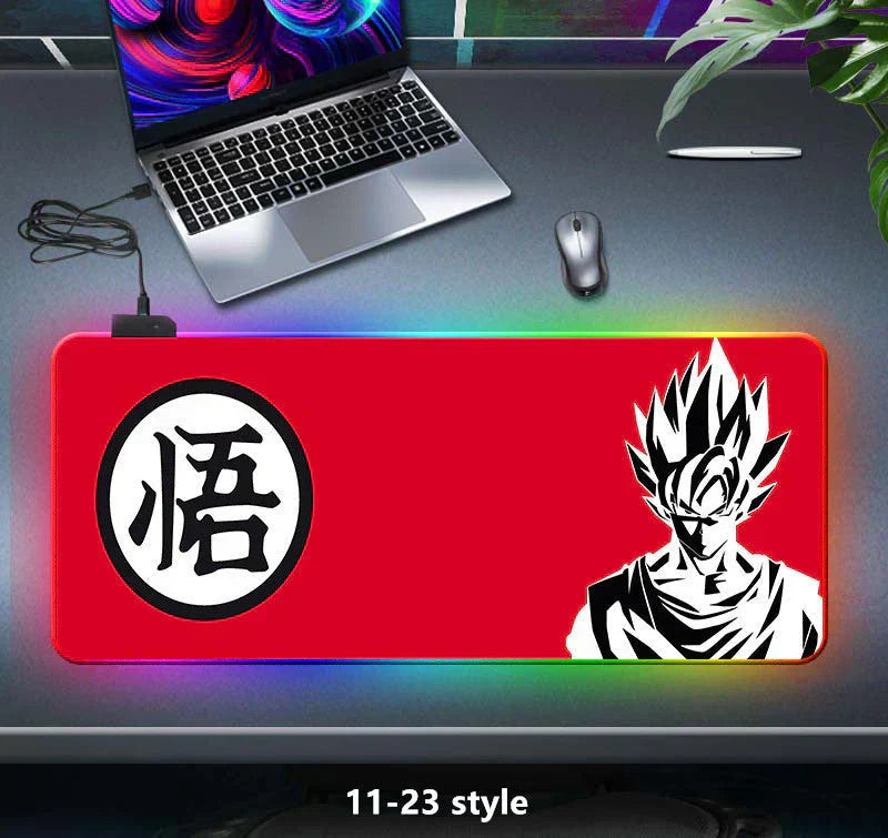 Dragon Ball Z RGB Large Mouse Pad, Anime DBZ Goku Vegeta Frieza Extended Gaming Mousepad with LED Rainbow Light, Non Slip Rubber Base Desk Mat for PC Keyboard Laptop, Dragon Ball Fan Decor