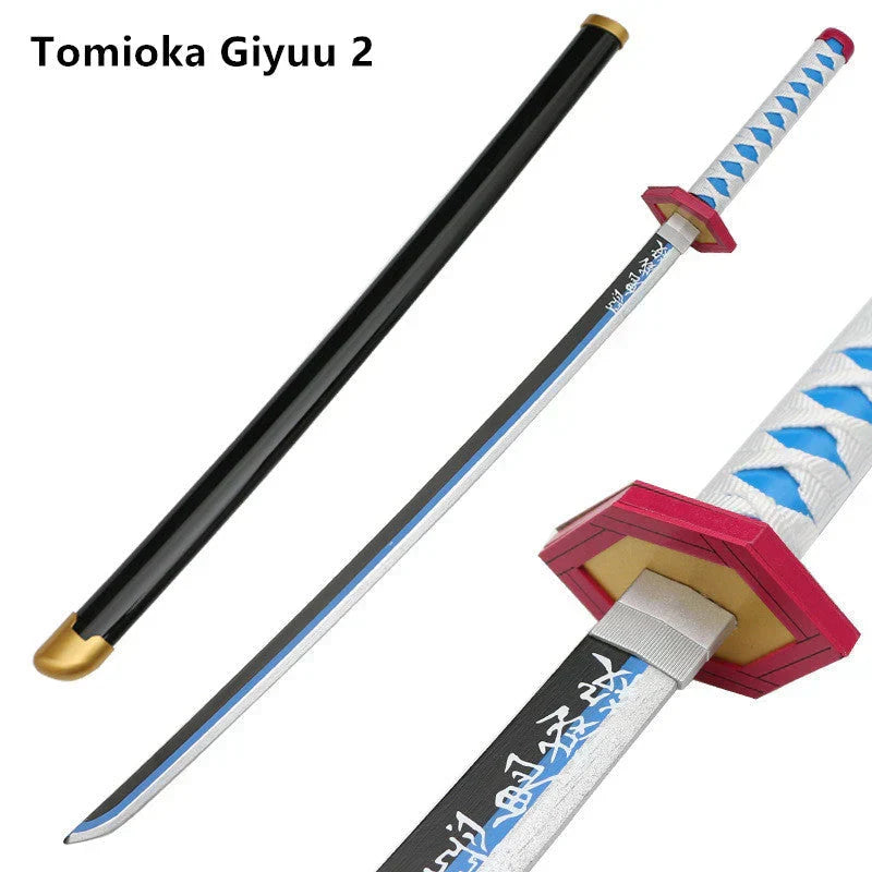 Demon Slayer Cosplay Nichirin Sword, Bamboo Blade Katana Replica, Anime Demon Slayer Prop Sword with Scabbard and Belt, Tanjiro Zenitsu Rengoku Giyuu Cosplay Weapon for Halloween
