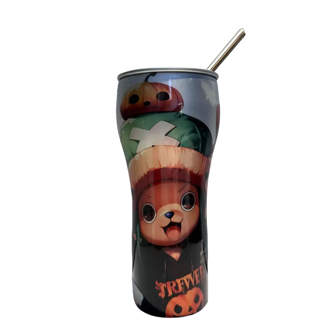 One Piece Anime Tumbler with Straw, Stainless Steel Insulated Travel Cup, Luffy Zoro Nami Wanted Poster Design Coffee Mug, Leak Proof Reusable Water Bottle, One Piece Merch Gift for Anime Fans