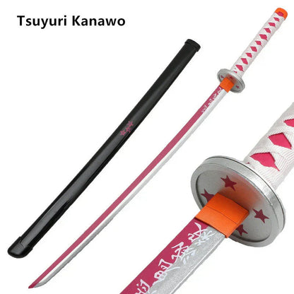 Demon Slayer Cosplay Nichirin Sword, Bamboo Blade Katana Replica, Anime Demon Slayer Prop Sword with Scabbard and Belt, Tanjiro Zenitsu Rengoku Giyuu Cosplay Weapon for Halloween