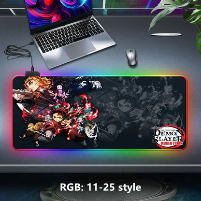 Demon Slayer RGB Gaming Mouse Pad, Large Extended Anime Desk Mat, LED Glowing Non-Slip Rubber Keyboard Pad, Multiple Nezuko Tanjiro Designs, Waterproof Desk Pad for PC Gamers