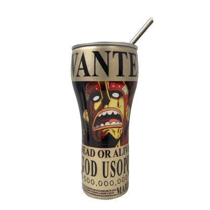 One Piece Anime Tumbler with Straw, Stainless Steel Insulated Travel Cup, Luffy Zoro Nami Wanted Poster Design Coffee Mug, Leak Proof Reusable Water Bottle, One Piece Merch Gift for Anime Fans