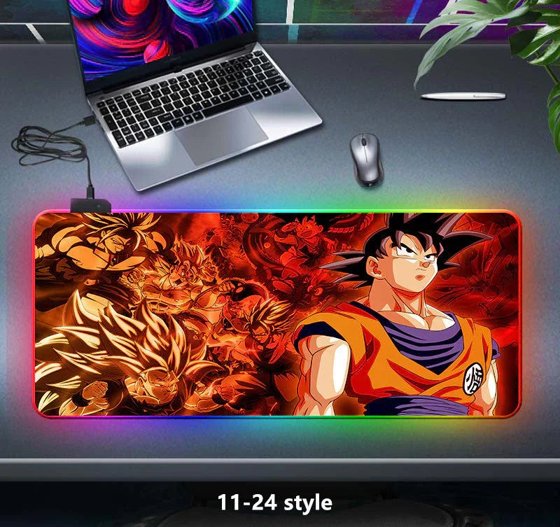 Dragon Ball Z RGB Large Mouse Pad, Anime DBZ Goku Vegeta Frieza Extended Gaming Mousepad with LED Rainbow Light, Non Slip Rubber Base Desk Mat for PC Keyboard Laptop, Dragon Ball Fan Decor
