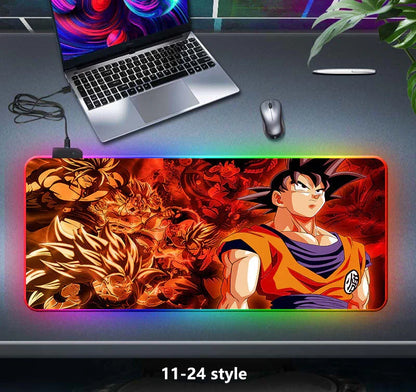 Dragon Ball Z RGB Large Mouse Pad, Anime DBZ Goku Vegeta Frieza Extended Gaming Mousepad with LED Rainbow Light, Non Slip Rubber Base Desk Mat for PC Keyboard Laptop, Dragon Ball Fan Decor