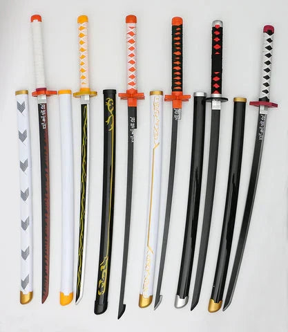 Demon Slayer Cosplay Nichirin Sword, Bamboo Blade Katana Replica, Anime Demon Slayer Prop Sword with Scabbard and Belt, Tanjiro Zenitsu Rengoku Giyuu Cosplay Weapon for Halloween