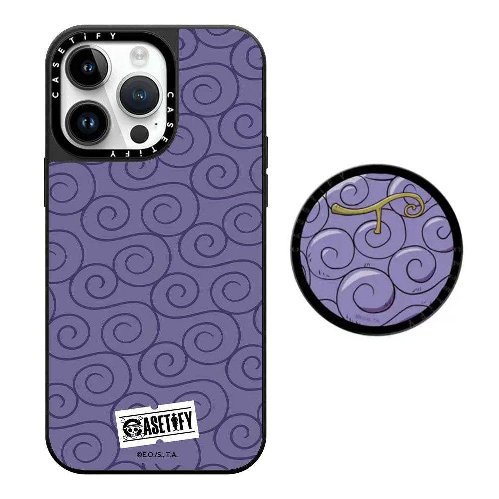 One Piece Anime Phone Case for iPhone, Gum-Gum Fruit Pattern Shockproof Protective Case, Funny Manga Print Phone Cover with Pop Socket, One Piece Anime Merch Gift for Fans