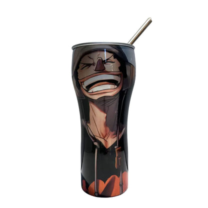 One Piece Anime Tumbler with Straw, Stainless Steel Insulated Travel Cup, Luffy Zoro Nami Wanted Poster Design Coffee Mug, Leak Proof Reusable Water Bottle, One Piece Merch Gift for Anime Fans
