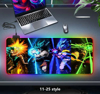 Dragon Ball Z RGB Large Mouse Pad, Anime DBZ Goku Vegeta Frieza Extended Gaming Mousepad with LED Rainbow Light, Non Slip Rubber Base Desk Mat for PC Keyboard Laptop, Dragon Ball Fan Decor