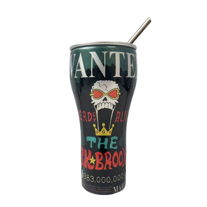 One Piece Anime Tumbler with Straw, Stainless Steel Insulated Travel Cup, Luffy Zoro Nami Wanted Poster Design Coffee Mug, Leak Proof Reusable Water Bottle, One Piece Merch Gift for Anime Fans