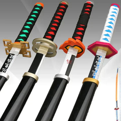 Demon Slayer Cosplay Nichirin Sword, Bamboo Blade Katana Replica, Anime Demon Slayer Prop Sword with Scabbard and Belt, Tanjiro Zenitsu Rengoku Giyuu Cosplay Weapon for Halloween