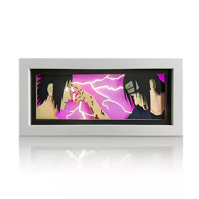 Naruto Anime Paper Cut Light Box, 3D Paper Carving LED Frame Lamp, Sharingan Character Night Light, Desktop Wall Art Decor, Collectible Anime Gift for Naruto Fans