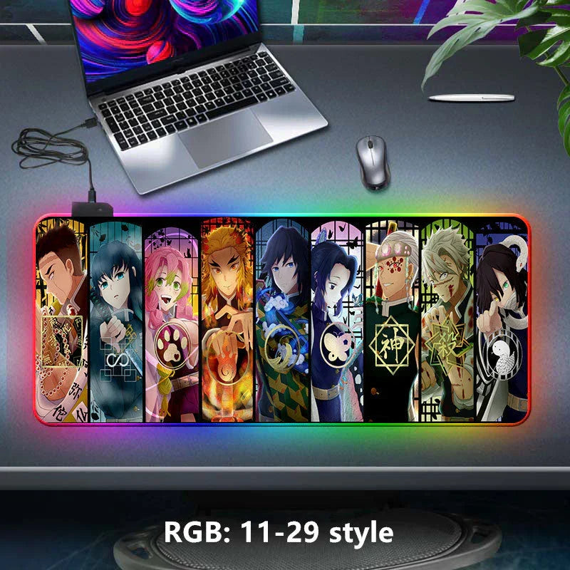 Demon Slayer RGB Gaming Mouse Pad, Large Extended Anime Desk Mat, LED Glowing Non-Slip Rubber Keyboard Pad, Multiple Nezuko Tanjiro Designs, Waterproof Desk Pad for PC Gamers