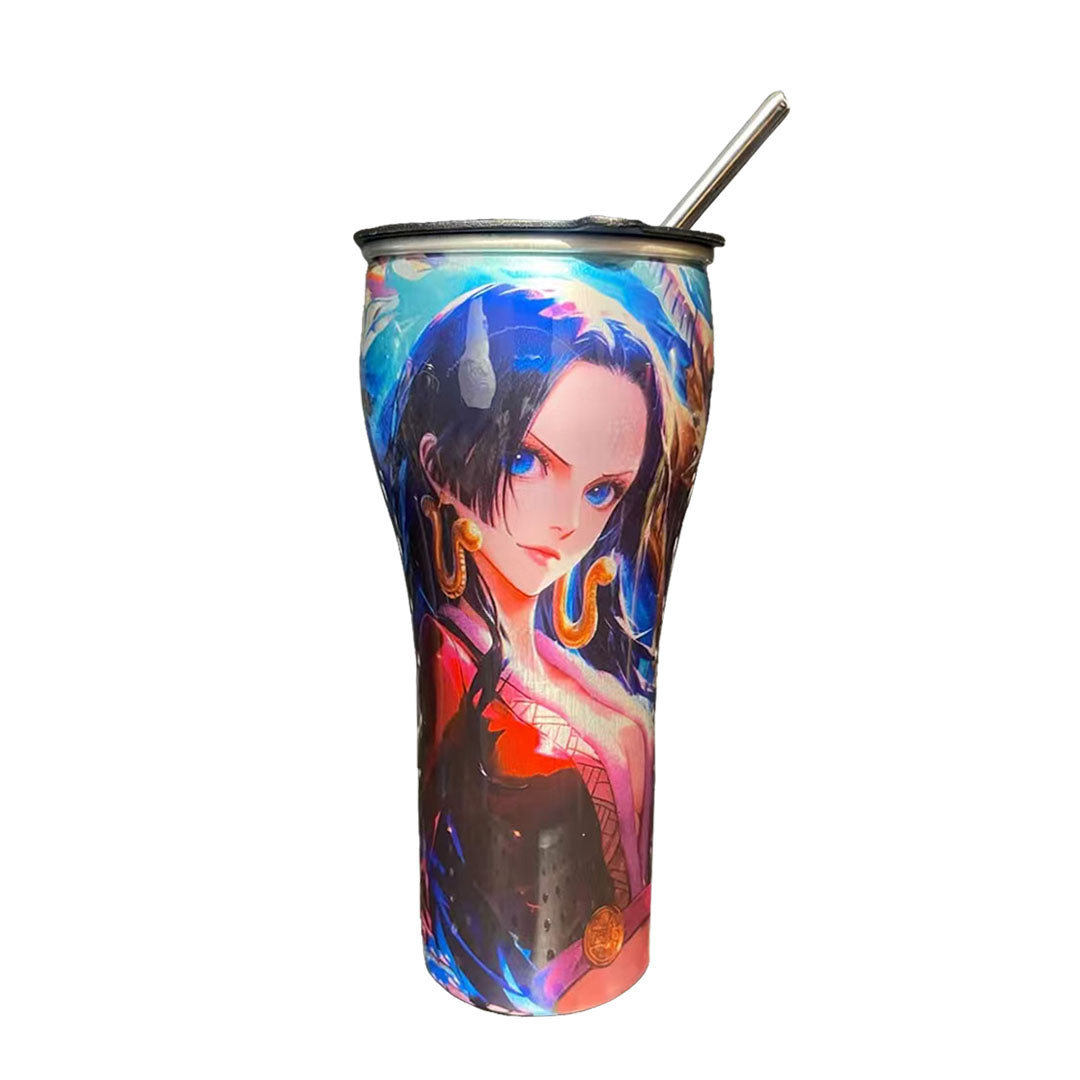 One Piece Anime Tumbler with Straw, Stainless Steel Insulated Travel Cup, Luffy Zoro Nami Wanted Poster Design Coffee Mug, Leak Proof Reusable Water Bottle, One Piece Merch Gift for Anime Fans
