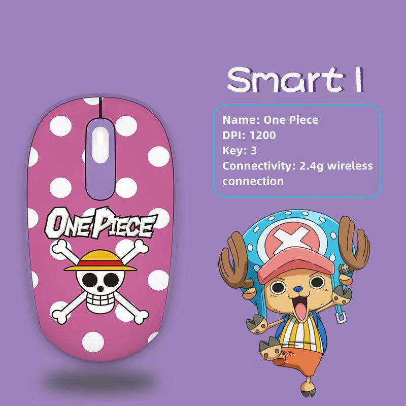 One Piece Anime 2.4G Wireless Mouse, Portable Optical Computer Mouse with Tony Tony Chopper & Straw Hat Skull Pattern, Ergonomic Silent Mice for Laptop PC Desktop, Anime Fan Gift
