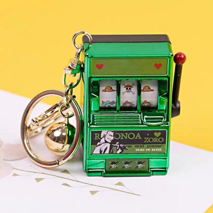 One Piece Mini Slot Machine Keychain, Portable Working Fruit Slot Game Key Ring, Novelty Stress Relief Fidget Toy, Colorful Bag Pendant Charm, Anime Fan Birthday Christmas Gift