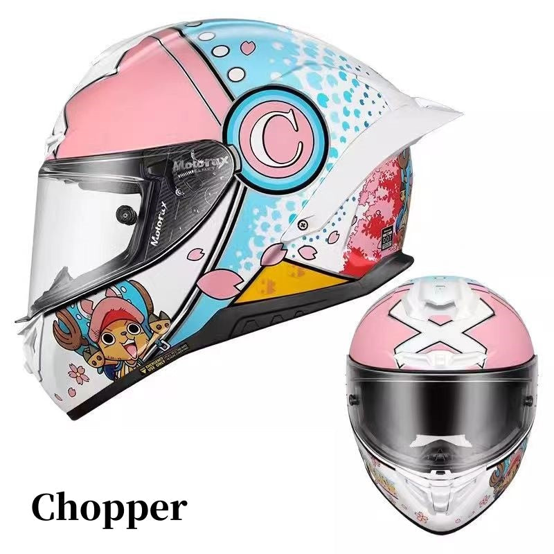 One Piece Full Face Motorcycle Helmet, Anime Luffy Chopper Wano Country Printed Motorbike Racing Helmet, Lightweight Street Bike Helmet for Men Women, Multiple Graphic Styles
