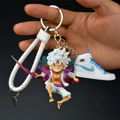 One Piece Anime Figure Keychain, Luffy Zoro Nami Chopper Sanji Mini Sneaker Pendant Key Ring, Q Version Figurine Key Chain, Backpack Charm Key Holder Gift for One Piece Fans