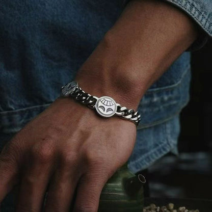 One Piece Anime Cuban Link Chain Bracelet, Vintage Antique Silver Luffy Coin Charm Wristband, Punk Toggle Clasp Bracelet, Men Hip Hop Retro Metal Bracelet, One Piece Fan Jewelry Birthday Gift
