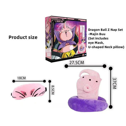 Dragon Ball U-Shaped Travel Neck Pillow, Shenron & Majin Buu Anime Plush Neck Support Pillow with Eye Mask, Soft Comfortable Headrest for Airplane Car Office Nap, Dragon Ball Fan Collectible Gift