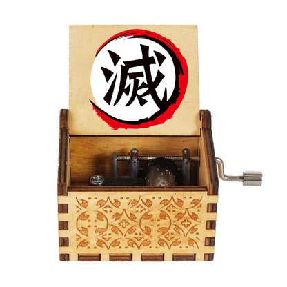 Demon Slayer Hand Crank Wooden Music Box, Anime Character Print Engraved Musical Box, Classic Hand Cranked Music Box, Collectible Anime Keepsake Gift for Demon Slayer Fans