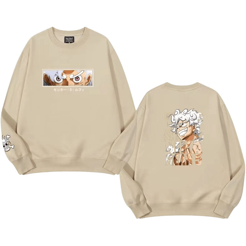 One Piece Luffy Nika Anime Crewneck Sweatshirt, Long Sleeve Pullover Sweater, Multi Color Casual Streetwear, Loose Fit Anime Print Sweatshirt, Gift for One Piece Fans