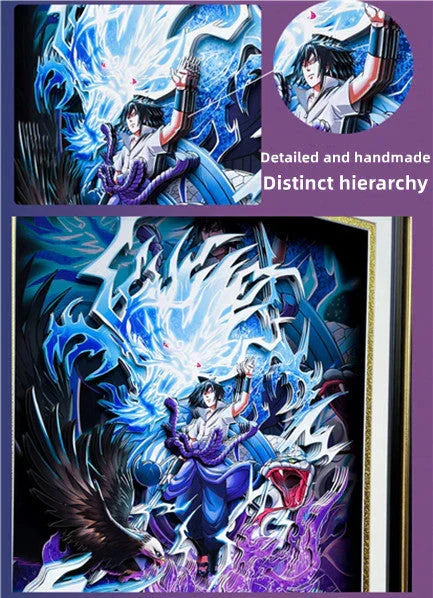 Naruto Uchiha Sasuke 3D Paper Cut Shadow Box Framed Art, Handmade Layered Papercraft Wall Decor, Anime Picture Frame, Fan Collectible Room Decor Gift
