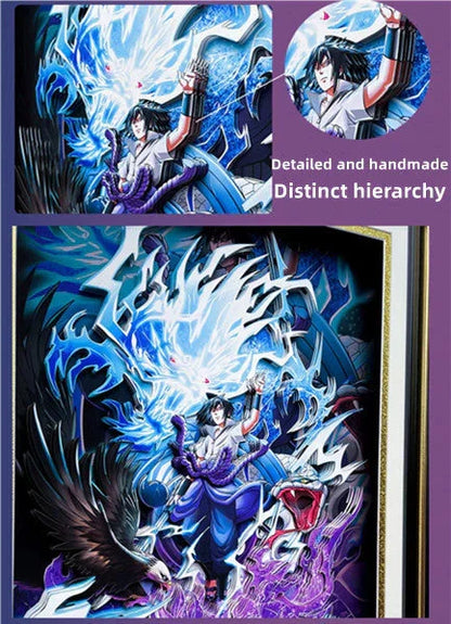 Naruto Uchiha Sasuke 3D Paper Cut Shadow Box Framed Art, Handmade Layered Papercraft Wall Decor, Anime Picture Frame, Fan Collectible Room Decor Gift