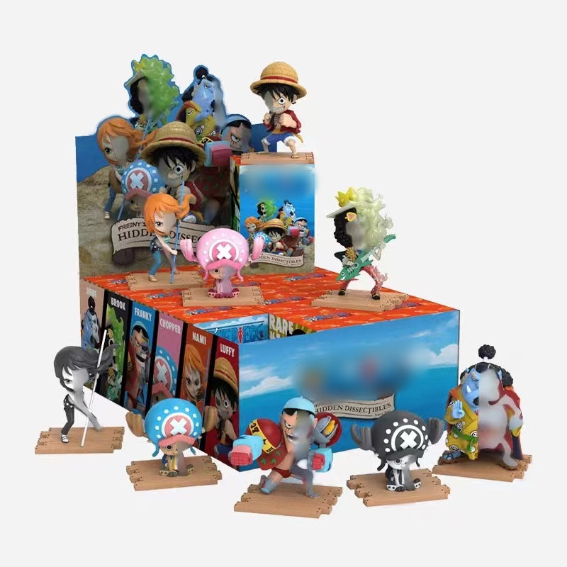 One Piece Half Skeleton Mini Figure Set, Straw Hat Pirates Luffy Zoro Sanji Nami Chopper Robin Usopp Franky Brook Anime Figurine, PVC Chibi Skeleton Model Toy, Desktop Decoration Collectible Gift for One Piece Fans
