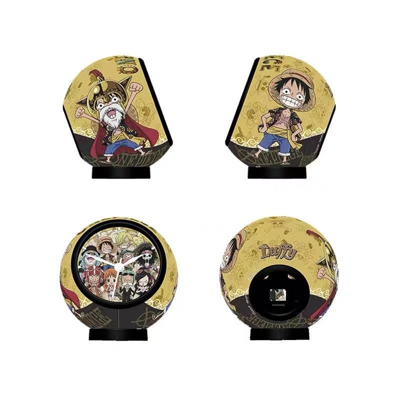 One Piece Anime Sphere Desk Clock, Round Ball Shape Analog Table Clock, One Piece Characters Collectible Decor Clock, Silent Non Ticking Desktop Ornament Gift for Anime Fans