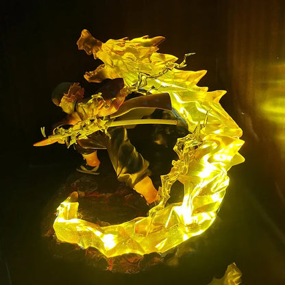 Demon Slayer Zenitsu Agatsuma Figure, Zenitsu Thunder Breathing Battle Statue with LED Light Dragon Effect Base, Anime Collectible Figurine, Desktop Display Model Toy, Gift for Demon Slayer Fans