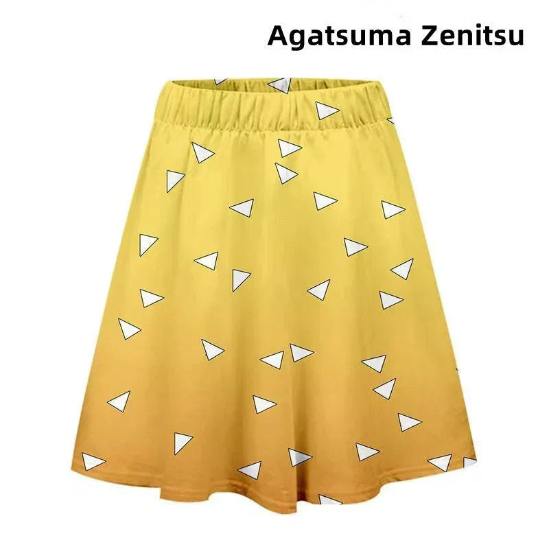 Demon Slayer A-Line Skirt, 9 Styles Anime Character Pattern Flared Skirt, Nezuko Tanjiro Zenitsu Shinobu Cosplay Skirt, Elastic Waist Casual Costume Skirt for Demon Slayer Fans