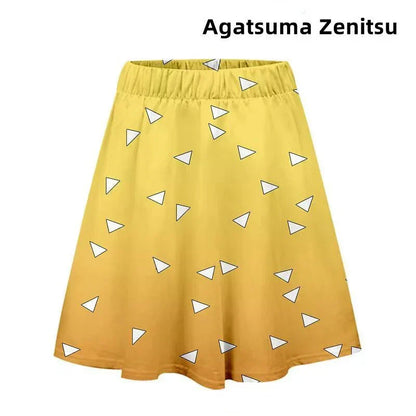 Demon Slayer A-Line Skirt, 9 Styles Anime Character Pattern Flared Skirt, Nezuko Tanjiro Zenitsu Shinobu Cosplay Skirt, Elastic Waist Casual Costume Skirt for Demon Slayer Fans