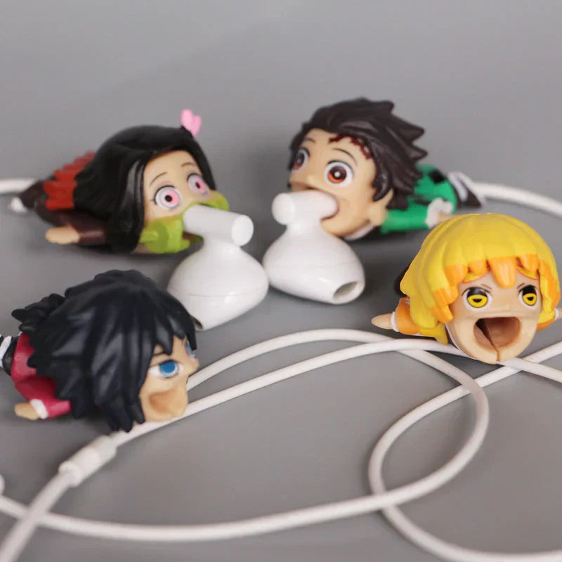 Demon Slayer Anime Cable Bite Protector, Cute Kimetsu no Yaiba Cable Saver, Cartoon Character Charger Cord Protector, Anti-break Cable Sleeve, Demon Slayer Collectible Cable Accessories, Gift for Anime Fans