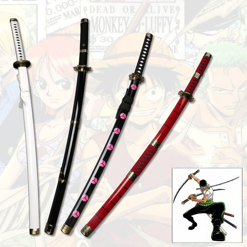 One Piece Roronoa Zoro Katana Replica, Anime Cosplay Prop Sword, Wado Ichimonji Sandai Kitetsu Shusui, Wooden Blade Samurai Sword with Scabbard, Sword Stand and Belt for Cosplay Display