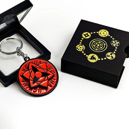 Naruto Anime Sharingan Rotatable Keychain, Uchiha Clan Rotating Sharingan Metal Key Ring, Akatsuki Red Cloud Pendant, Anime Cosplay Accessory, Collectible Key Chain Gift for Naruto Fans