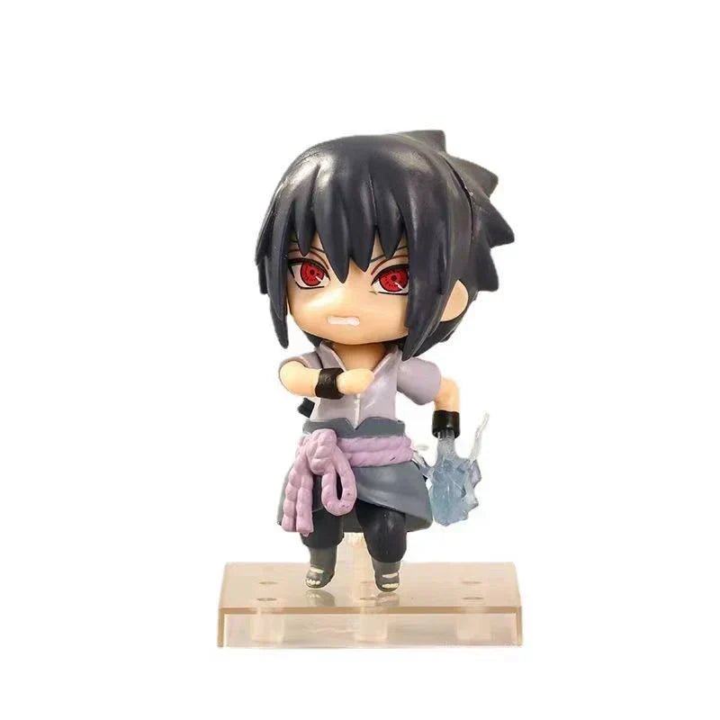 Naruto Uchiha Sasuke Nendoroid Style Figure Set of 3, Q Version Changeable Faces Anime Action Figurine with Weapon & Effect Parts, Collectible Model with Stand, Desktop Ornament Fan Gift