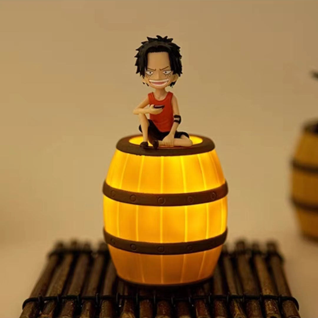 One Piece Anime Figure Night Light, Luffy Ace Sabo Barrel Table Lamp, Q Version Brother Figurine with Warm LED Light, PVC Collectible Statue, Desktop Decor Gift for One Piece Fans