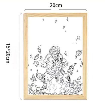 Demon Slayer Zenitsu Agatsuma Light Up Painting Frame, Anime LED Light Picture Frame, USB Powered Backlit Art Decor, Line Drawing Glowing Night Light Wall Table Decor, Demon Slayer Fan Collectible Gift