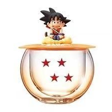 Dragon Ball Z Anime Glass Cup with Figure Lid, DBZ Dragon Star Pattern Double Wall Glass Mug, Cute Mini Character Figurine Cover Tea Coffee Cup, Dragon Ball Collectible Drinkware Gift for Anime Fans
