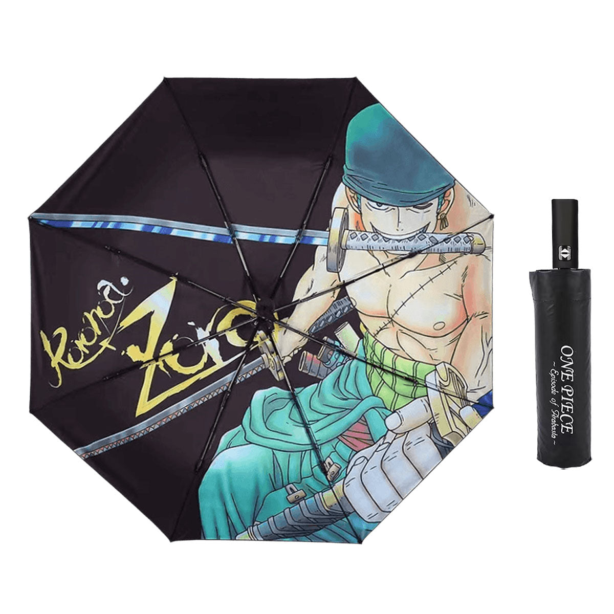 One Piece Anime Folding Umbrella, Luffy Zoro Ace Straw Hat Crew Printed Compact Rain Sun Umbrella, Portable Auto Open Close Parasol, Anime Merch Gift for One Piece Fans