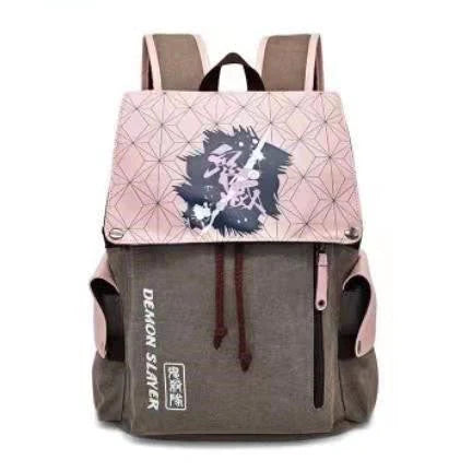 Demon Slayer Anime Flap Drawstring Backpack, Tanjiro Nezuko Zenitsu Inosuke Printed Rucksack, Large Capacity Canvas School Bookbag, Casual Travel Daypack, Anime Fan Gift Backpack