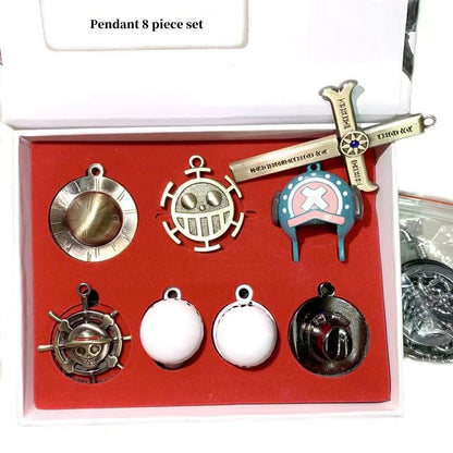 One Piece Anime Metal Weapon Model Gift Box Set, Mini Katana Sword, Skull Brooch, Ring & Pendant Collection Kit, One Piece Cosplay Accessory Desktop Ornament, Collectible Gift for One Piece Fans
