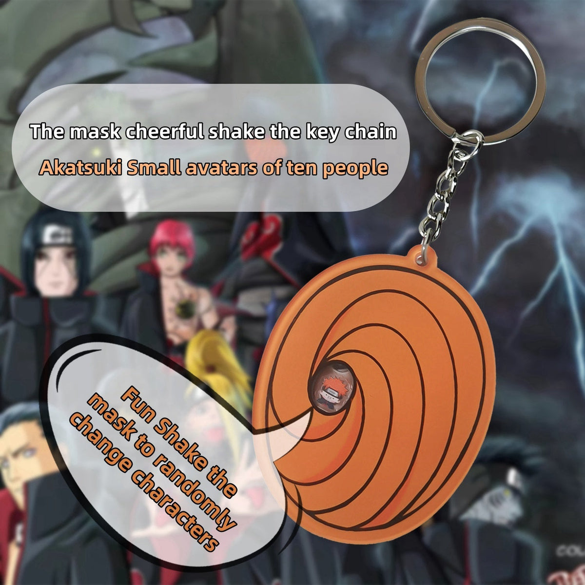 Naruto Obito Mask Acrylic Keychain, Anime Tobi Spiral Mask Rotatable Key Ring, Cute Cartoon Character Pendant, Backpack Bag Charm Collectible Gift for Naruto Fans