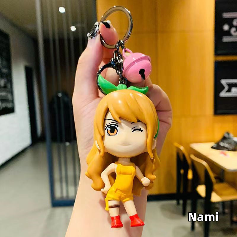 One Piece Figure Keychain, Anime Luffy Zoro Nami Sanji Law Sabo 3D PVC Doll Key Ring, Cute Cartoon Backpack Pendant Bag Charm, Collectible Keychain Gift for One Piece Anime Fans